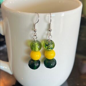 Artisan Vibrant Green and Yellow Earrings